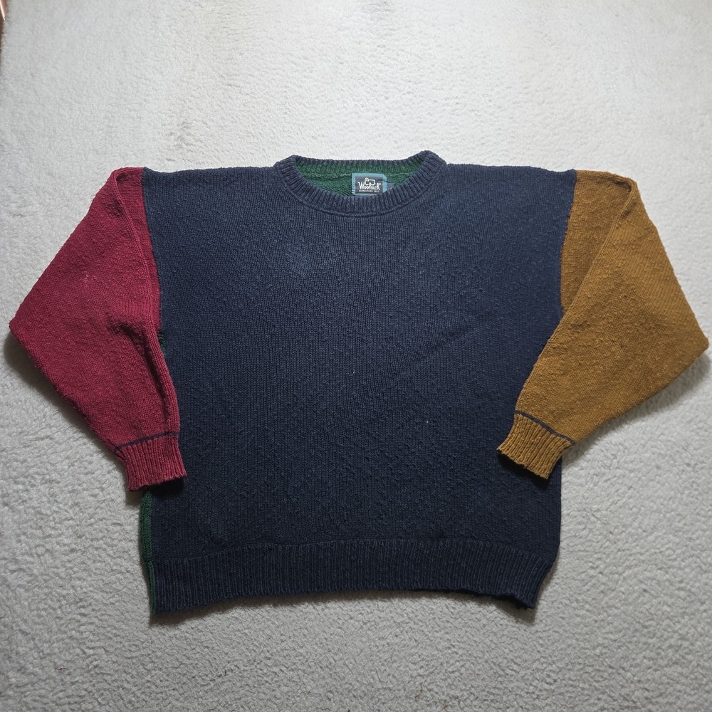 VTG 90's Woolrich Men's Color Block Pullover Crewneck Sweater Large USA Made